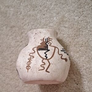 Handcrafted Tribal Design Vase - Cream and Brown